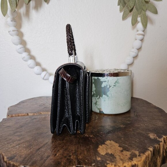 Brighton Gina Organizer Mini Crossbody Bag – Black Croc-Embossed Leather NWT - Picture 4 of 16